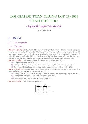 Lời giải đề thi vào Lớp 10 môn Toán (Đề chung) năm 2019 tỉnh Phú Thọ